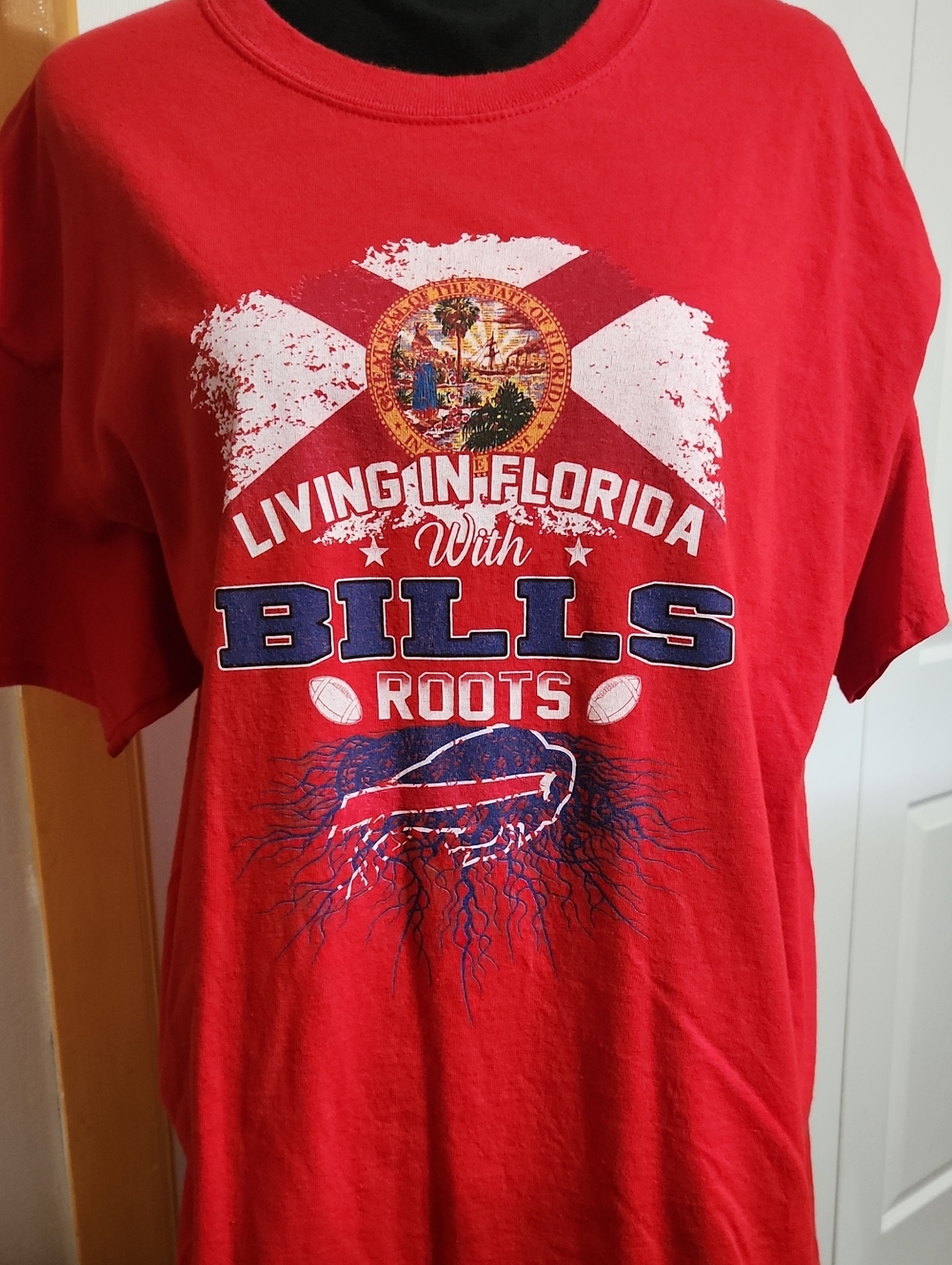 Gildan Red 'Living in Florida with Bills Roots' Graphic Tee